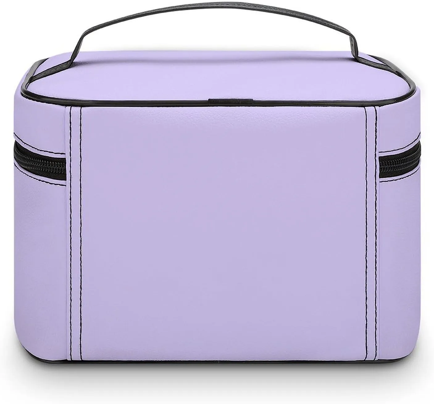 Leather Cosmetic Case, Pastel Lilac Solid Color Classic Elegant Portable Makeup Bag Organizer Large Capacity Travel Toiletry Bag with Zipper