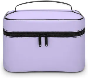 Leather Cosmetic Case, Pastel Lilac Solid Color Classic Elegant Portable Makeup Bag Organizer Large Capacity Travel Toiletry Bag with Zipper
