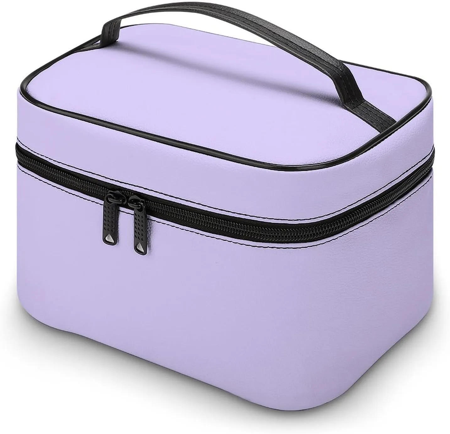 Leather Cosmetic Case, Pastel Lilac Solid Color Classic Elegant Portable Makeup Bag Organizer Large Capacity Travel Toiletry Bag with Zipper