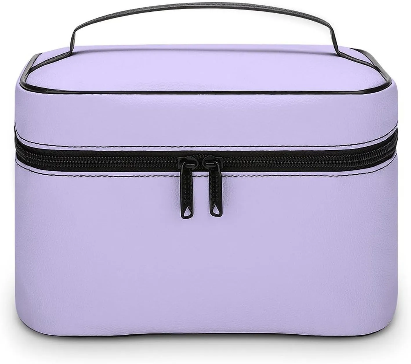 Leather Cosmetic Case, Pastel Lilac Solid Color Classic Elegant Portable Makeup Bag Organizer Large Capacity Travel Toiletry Bag with Zipper
