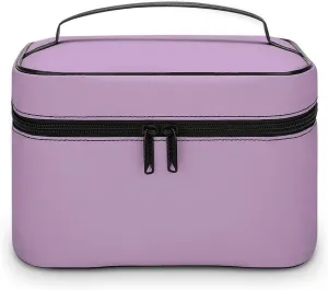 Leather Cosmetic Case, Purple Lilac Trend Color Portable Makeup Bag Organizer Large Capacity Travel Toiletry Bag with Zipper