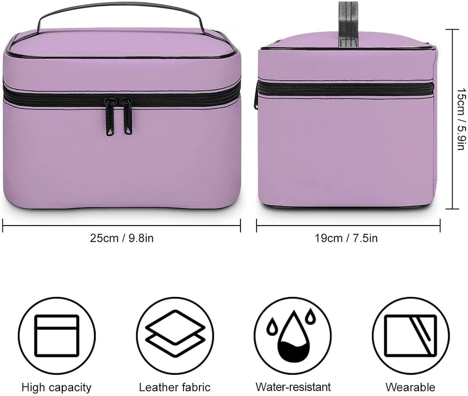 Leather Cosmetic Case, Purple Lilac Trend Color Portable Makeup Bag Organizer Large Capacity Travel Toiletry Bag with Zipper