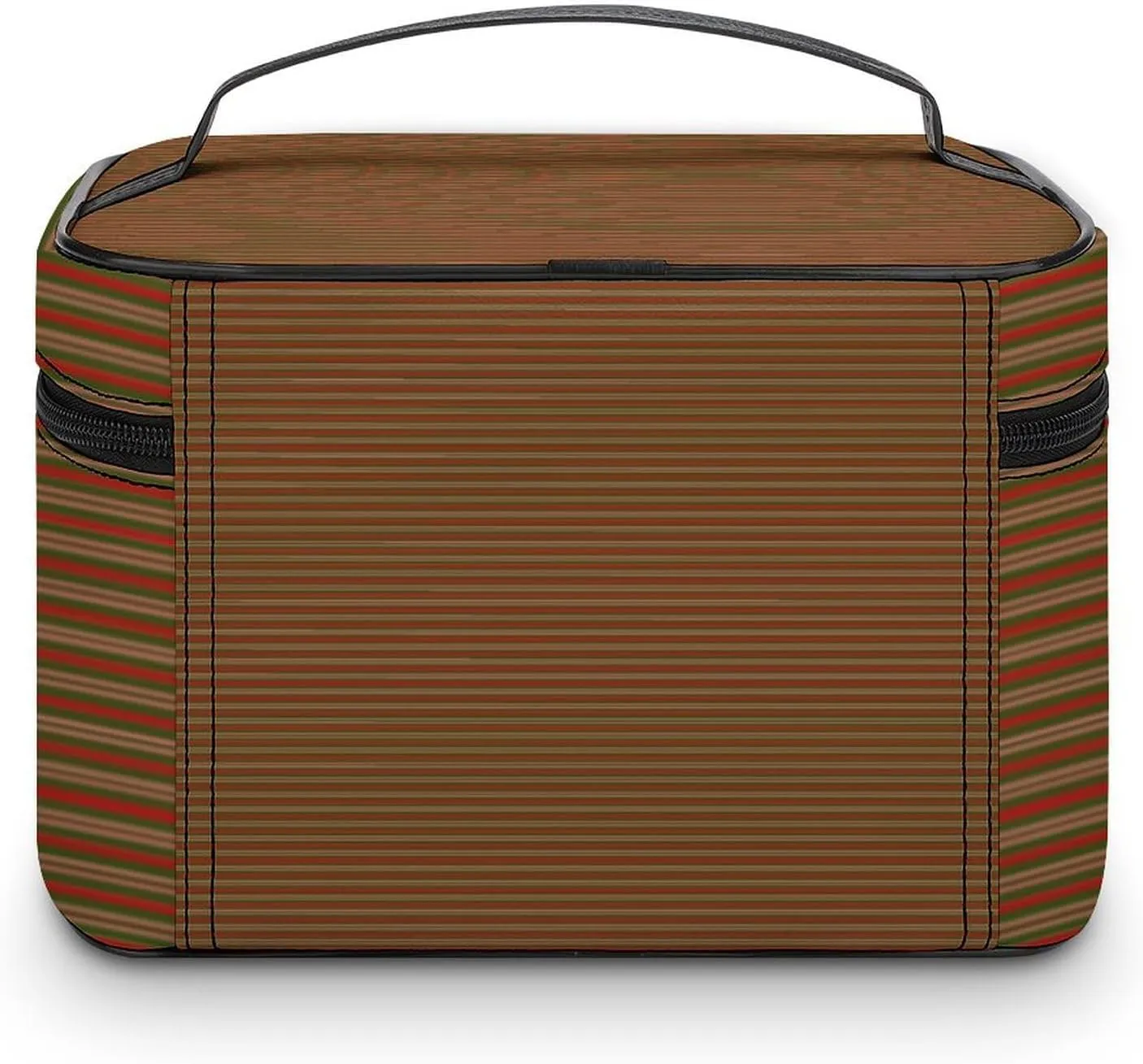 Leather Cosmetic Case, Red Candy Green Stripes Portable Makeup Bag Organizer Large Capacity Travel Toiletry Bag with Zipper