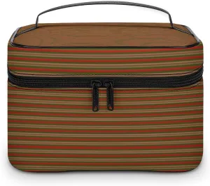 Leather Cosmetic Case, Red Candy Green Stripes Portable Makeup Bag Organizer Large Capacity Travel Toiletry Bag with Zipper