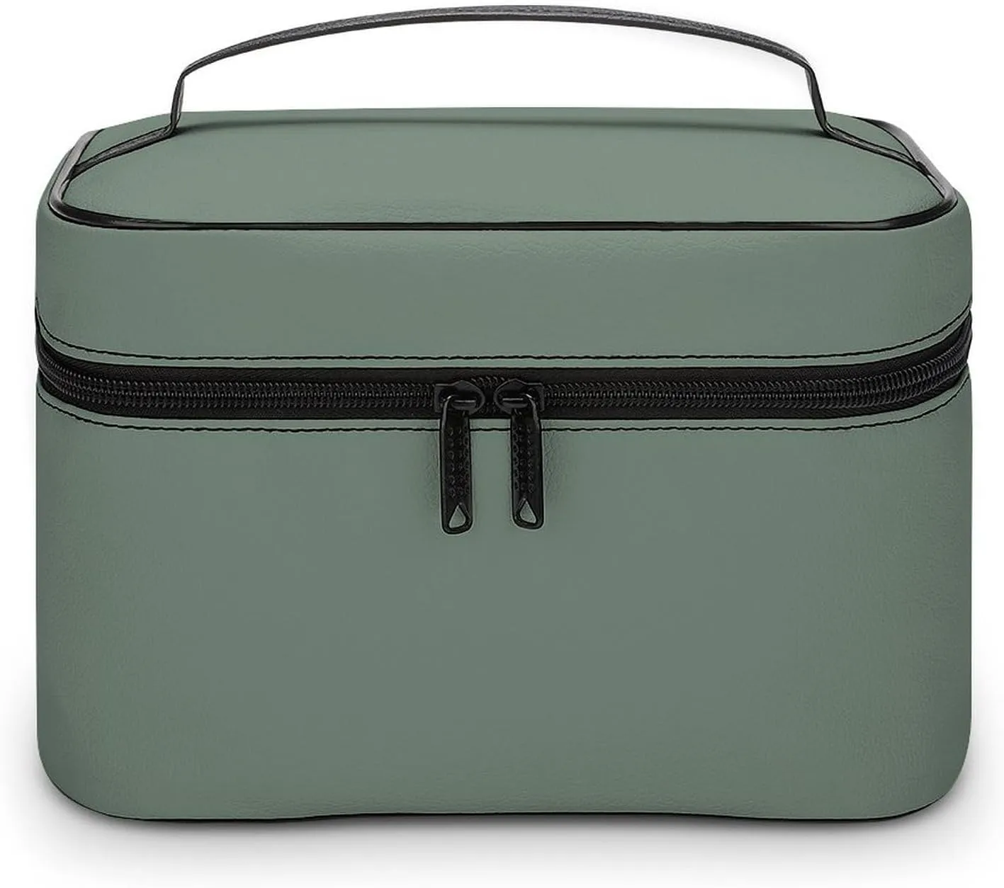 Leather Cosmetic Case, Sage Green Portable Makeup Bag Organizer Large Capacity Travel Toiletry Bag with Zipper