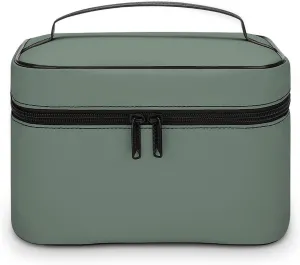 Leather Cosmetic Case, Sage Green Portable Makeup Bag Organizer Large Capacity Travel Toiletry Bag with Zipper