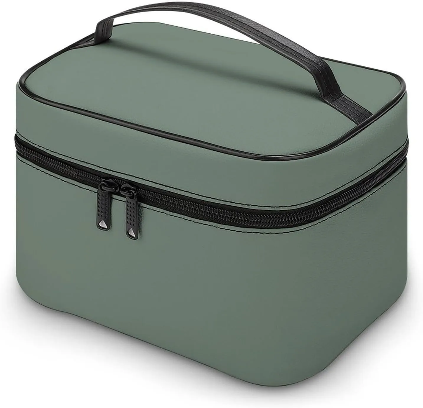 Leather Cosmetic Case, Sage Green Portable Makeup Bag Organizer Large Capacity Travel Toiletry Bag with Zipper