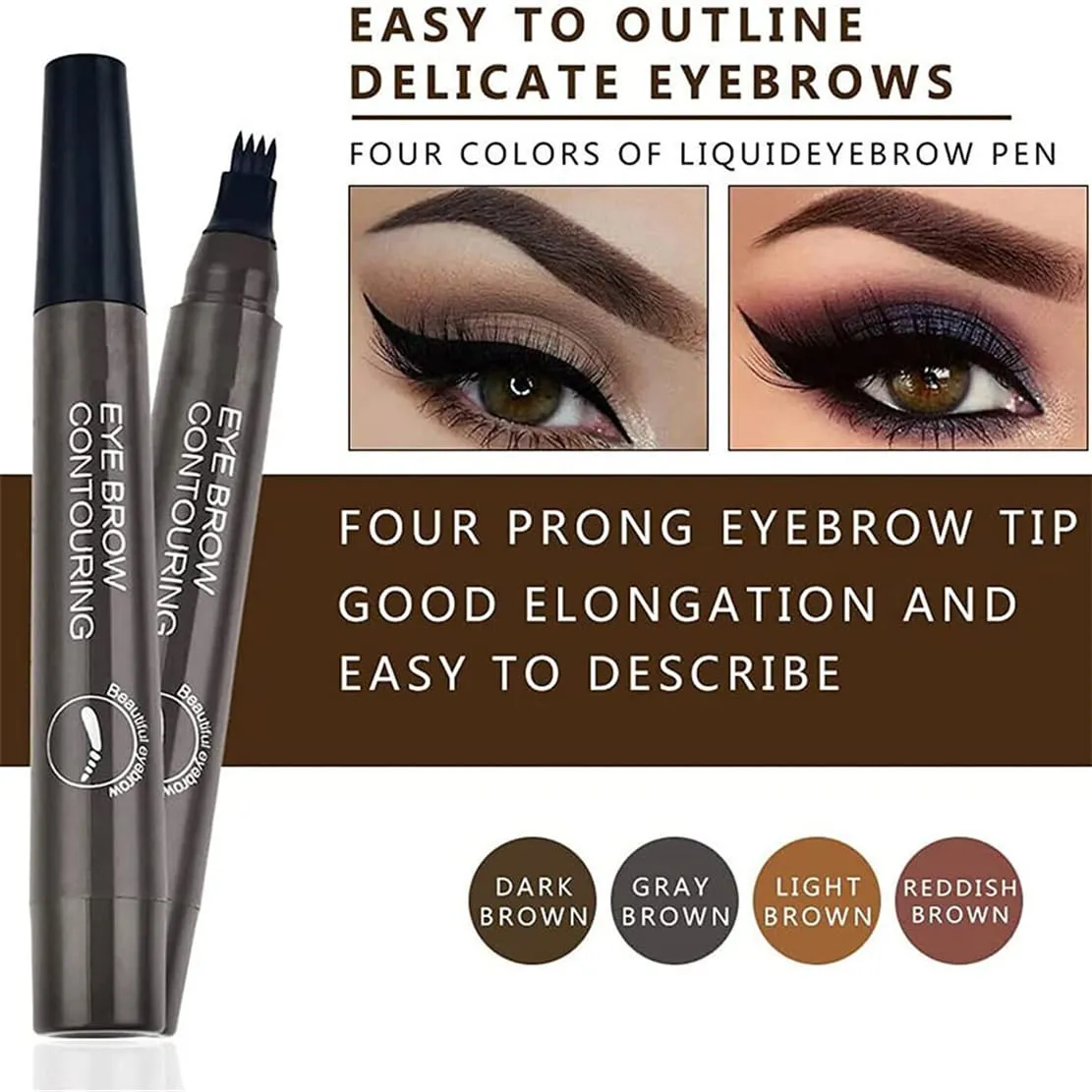 Lightsbetter Microblading Eyebrow Pencil, 3D Waterproof Microblading Eyebrow Pen 4 Fork Tip Tattoo Pencil (Dark brown)