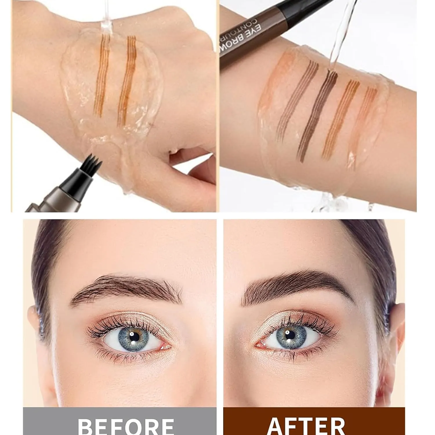 Lightsbetter Waterproof Brow Pen, Lightbetter Eyebrow Pen, Microblading Eyebrow Pencil Lightsbetter, Natural Eyebrow Pen Lightsbetter, Microblading Eyebrow Pen 4 Fork Tip Tattoo Pencil (Dark brown)