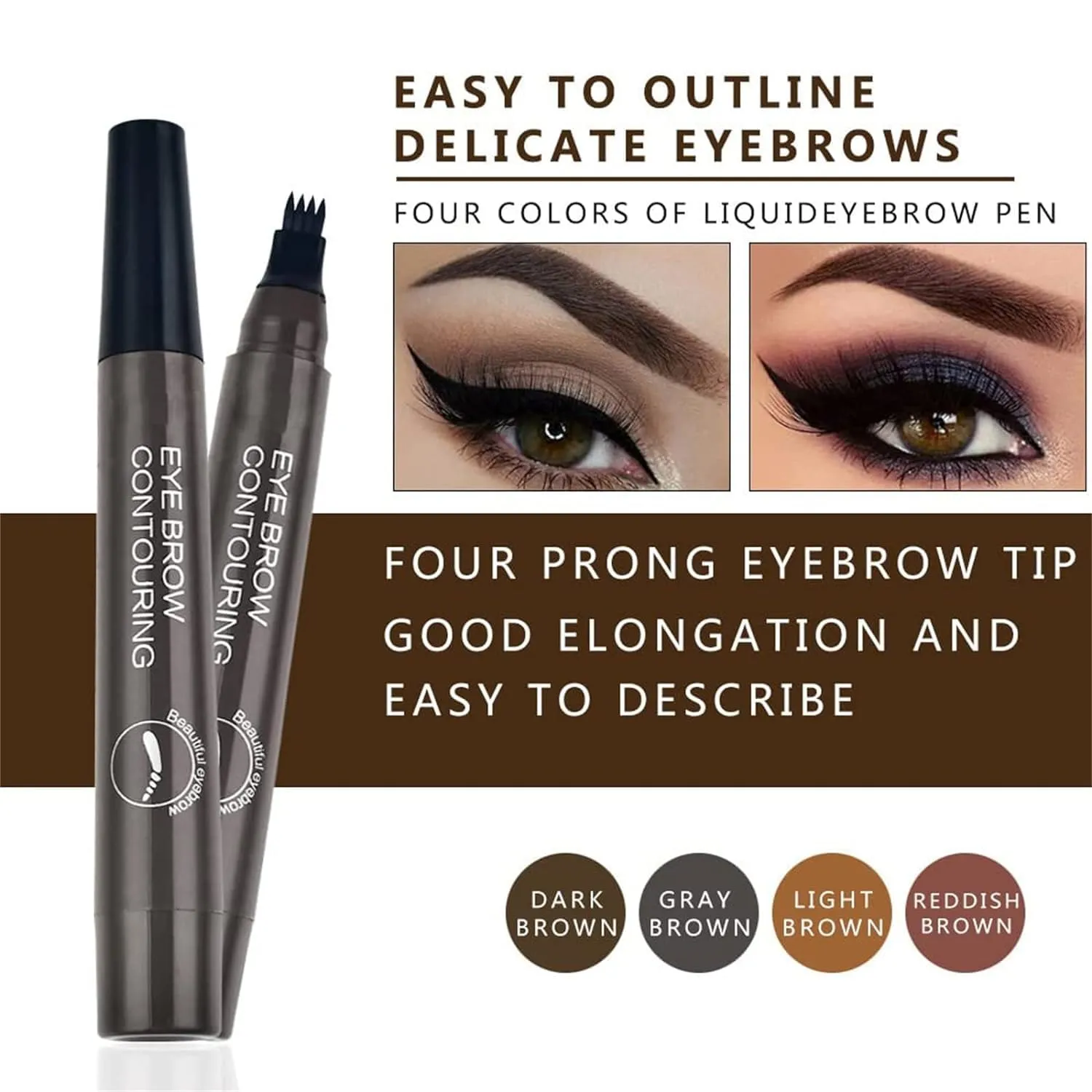 Lightsbetter Waterproof Brow Pen, Lightbetter Eyebrow Pen, Microblading Eyebrow Pencil Lightsbetter, Natural Eyebrow Pen Lightsbetter, Microblading Eyebrow Pen 4 Fork Tip Tattoo Pencil (Dark brown)