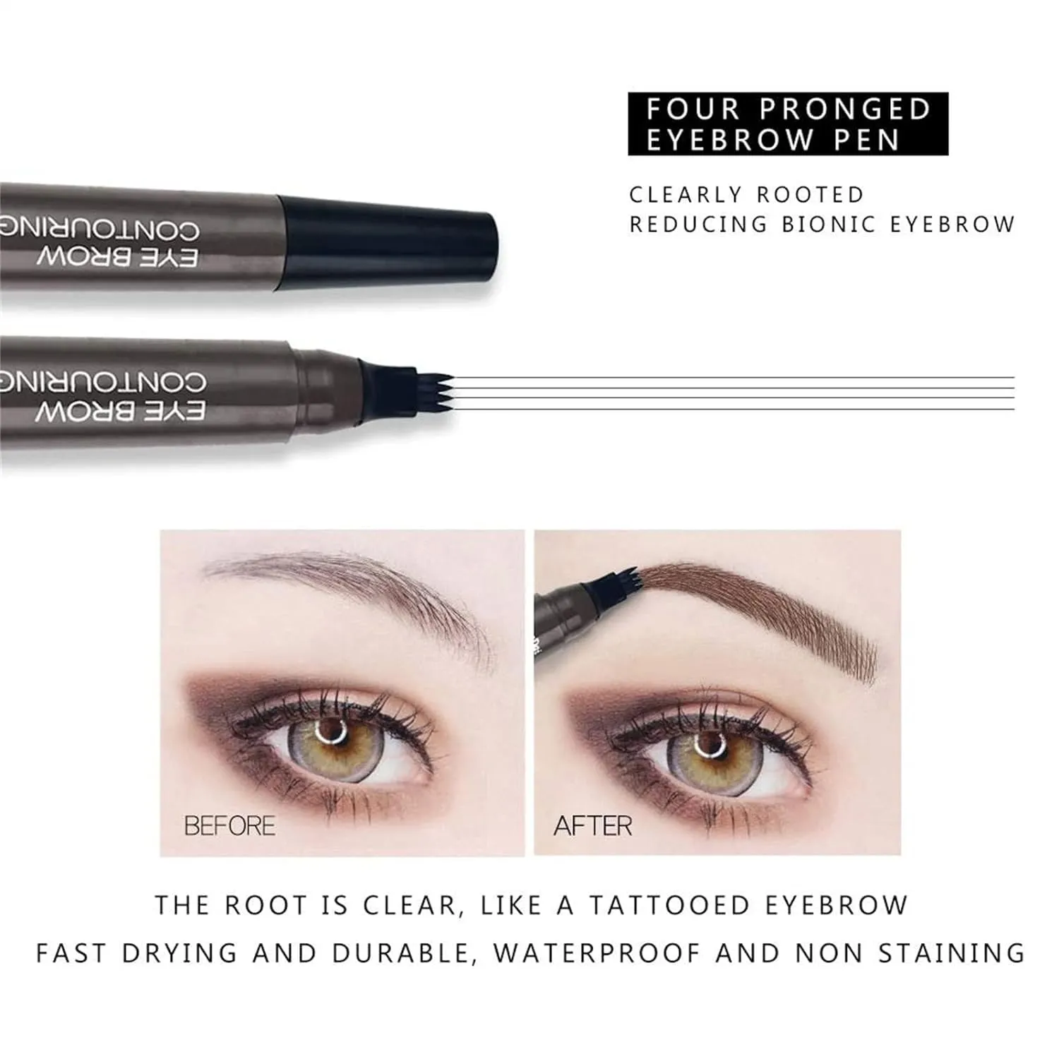Lightsbetter Waterproof Brow Pen, Lightbetter Eyebrow Pen, Microblading Eyebrow Pencil Lightsbetter, Natural Eyebrow Pen Lightsbetter, Microblading Eyebrow Pen 4 Fork Tip Tattoo Pencil (Dark brown)