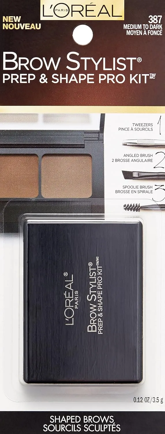L'Oréal Paris Brow Stylist Prep and Shape Pro Brow Kit, Medium To Dark, 0.12 oz.