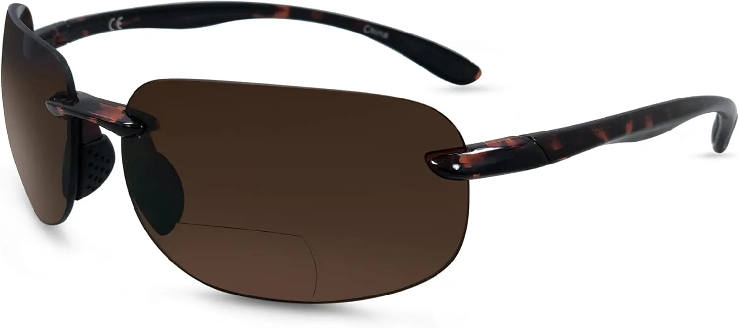 Lovin Mawi Bifocal Wrap Around Sunglasses, Polarized Reading Glasses Reduce Sun Glare, Near Invisible Line Lens, Premium Black, 2.0x