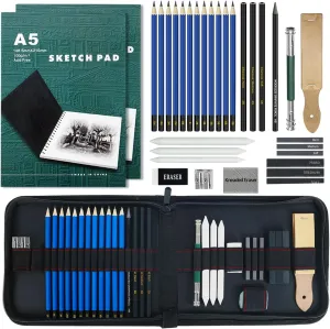 LUCYCAZ Drawing Set - Sketching Kit, 55pcs Art Supplies for Adults with Sketching, Graphite and Charcoal Pencils, Drawing Supplies Art Kit with Sketchpad for Artist and Beginners