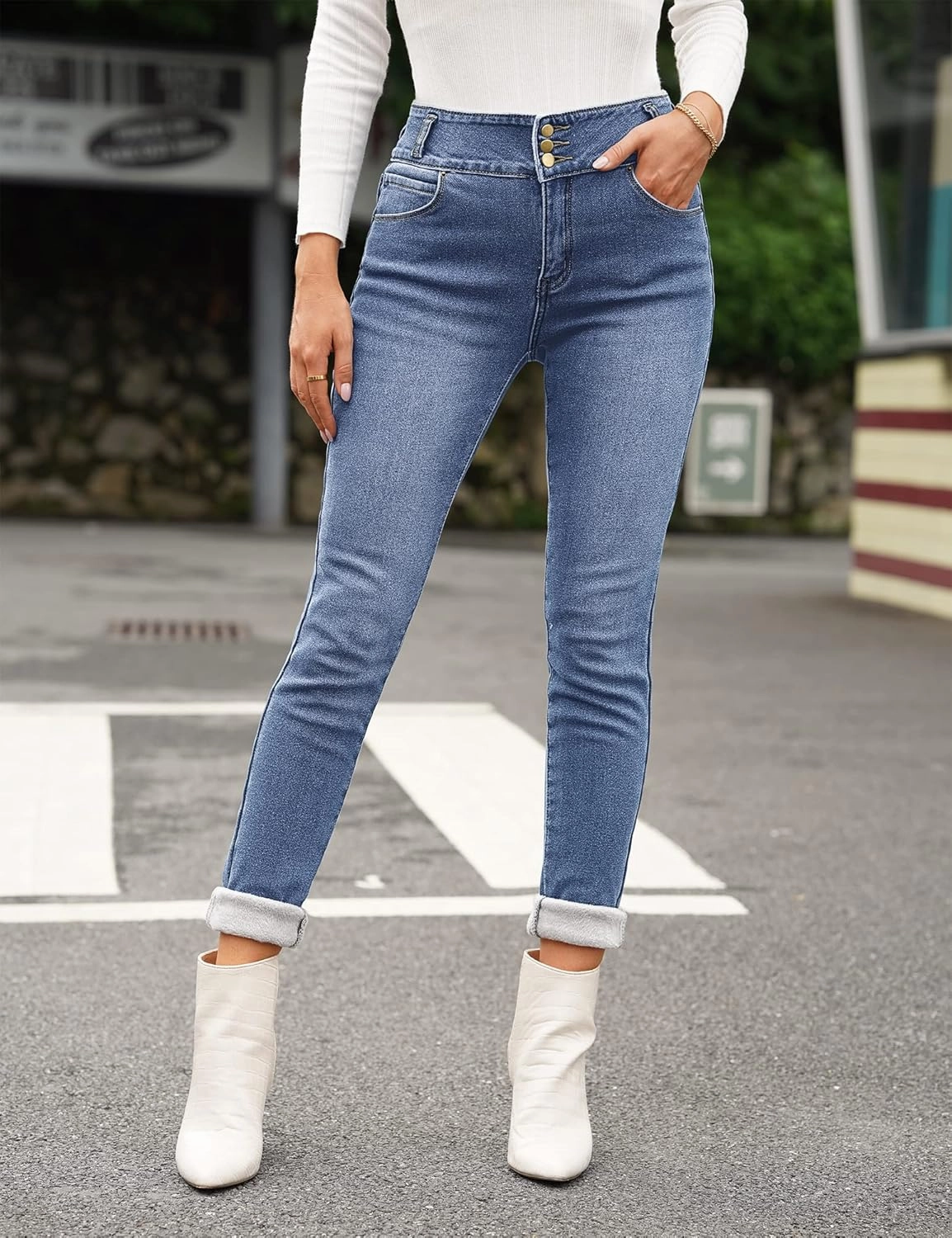 luvamia Women's Fleece Lined Jeans Winter Thermal Denim Jeggings Skinny High Waisted Stretch Warm Leggings