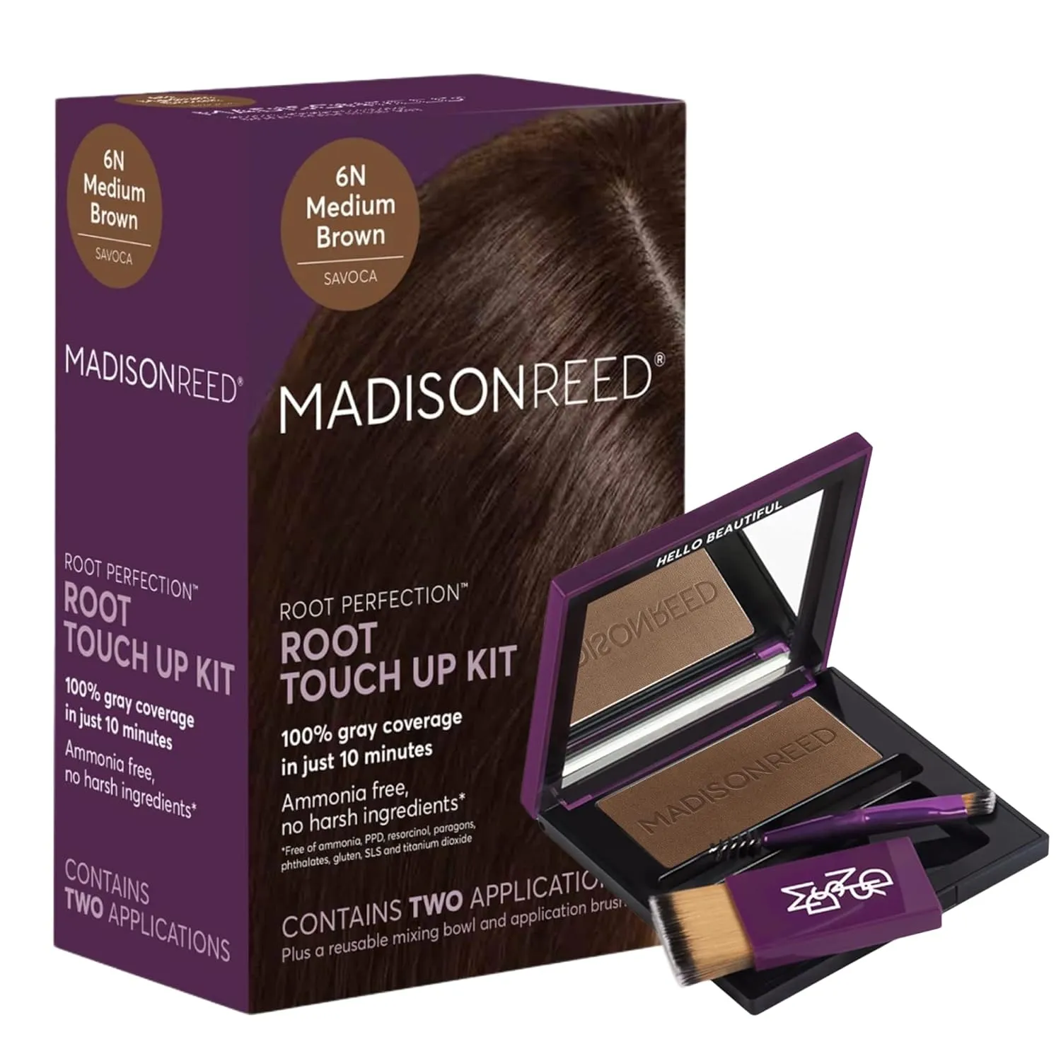 Madison Reed Root Touch Up Bundle - Root Perfection in Savoca Medium Brown - 6N and The Great Cover Up in Terra Medium Brown