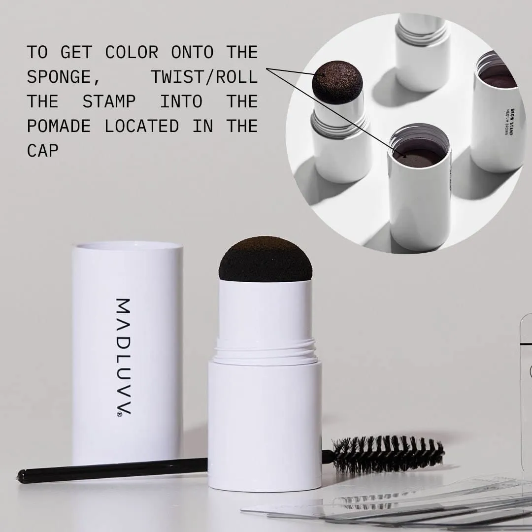 MADLUVV Eyebrow Stencil Kit - Easy-to-Use, Natural Look, 9 Popular Shapes, Used by Professionals - Includes Stamp, Stencils, Spoolie, and Travel Bag (Dark Brown)