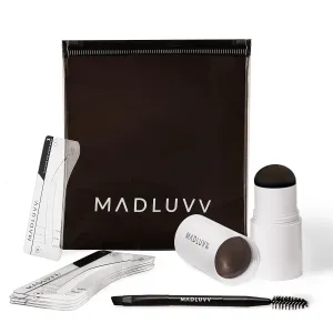 MADLUVV Eyebrow Stencil Kit - Easy-to-Use, Natural Look, 9 Popular Shapes, Used by Professionals - Includes Stamp, Stencils, Spoolie, and Travel Bag (Dark Brown)
