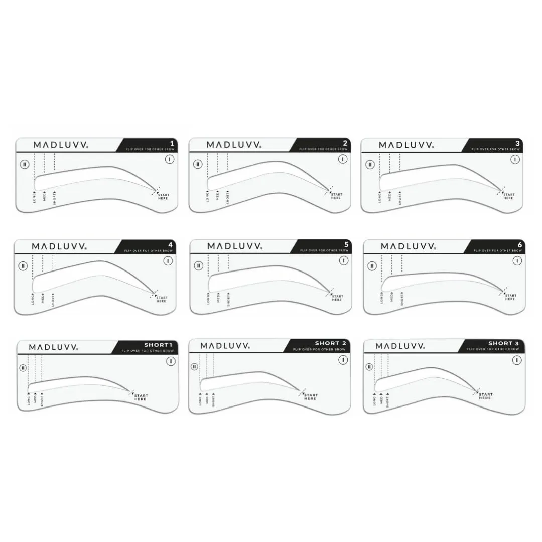MADLUVV Eyebrow Stencil Kit - Easy-to-Use, Natural Look, 9 Popular Shapes, Used by Professionals - Includes Stamp, Stencils, Spoolie, and Travel Bag (Dark Brown)