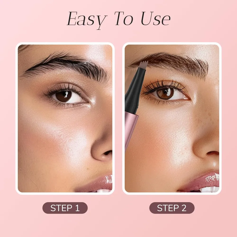 Magic 4-Tip Waterproof Eyebrow Pencil, 3D Microblading - Long-Lasting, Stay-On All Day (Light Brown)
