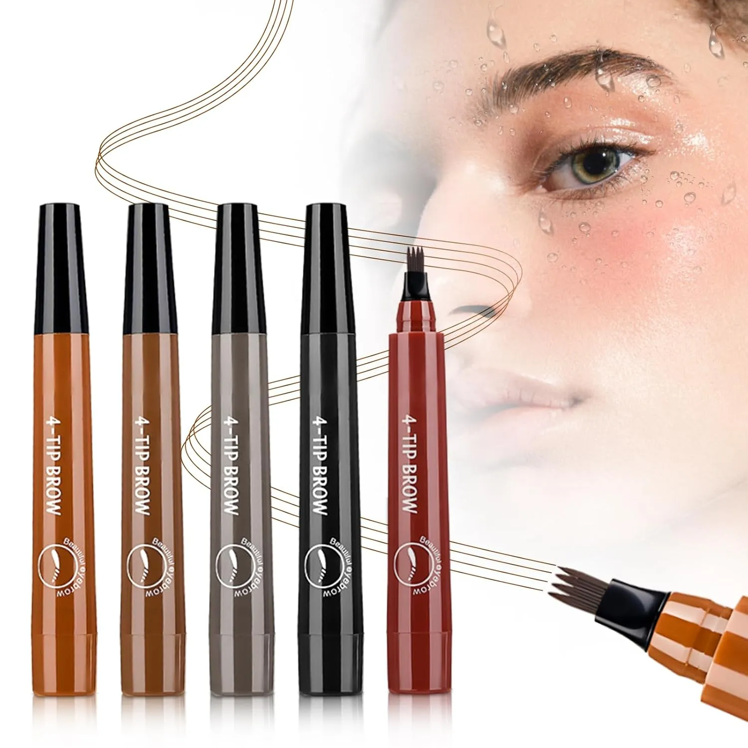 Magic Microblading Eyebrow Pencil 2Pcs, 2025 New 4-Tip Waterproof Brow Pencil with Micro-Fork Tip, Natural Fine Stroke Eyebrow Pen for Women (5 Colors)