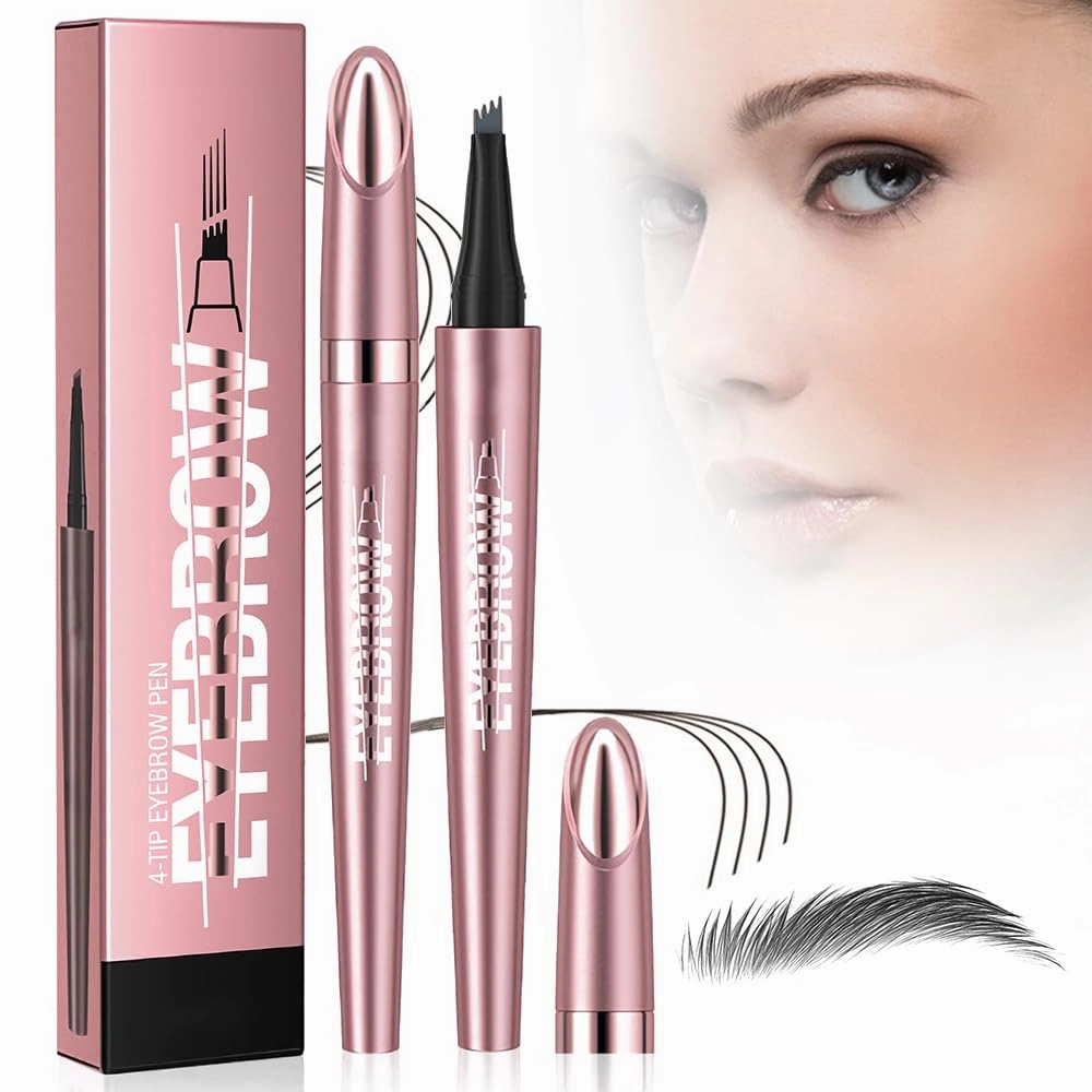Magic 4-Tip Eyebrow Pencil, 2PCS 3D Microblading Eyebrow Pen, Long-Lasting Stay on All Day (Gray)