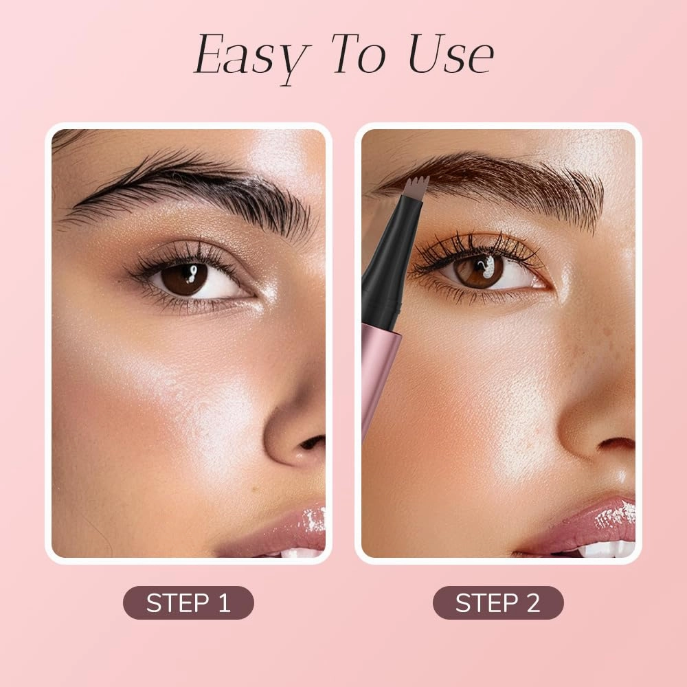 Magic 4-Tip Eyebrow Pencil, 2PCS 3D Microblading Eyebrow Pen, Long-Lasting Stay on All Day (Gray)