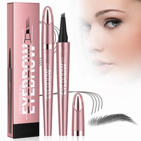 Magic 4-Tip Eyebrow Pencil, 2PCS 3D Microblading Eyebrow Pen, Long-Lasting Stay on All Day (Gray)