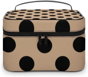 Makeup Bag, Black Polka Dots on Beige Travel Cosmetic Bag Makeup Organizer Case Large Capacity Portable Zipper Toiletry Bag for Women