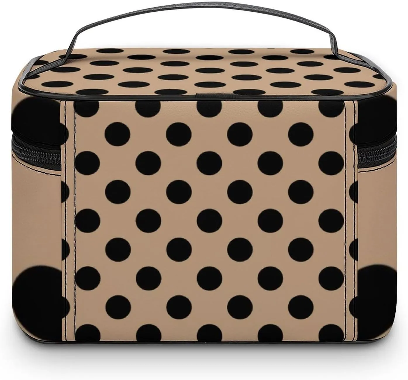 Makeup Bag, Black Polka Dots on Beige Travel Cosmetic Bag Makeup Organizer Case Large Capacity Portable Zipper Toiletry Bag for Women