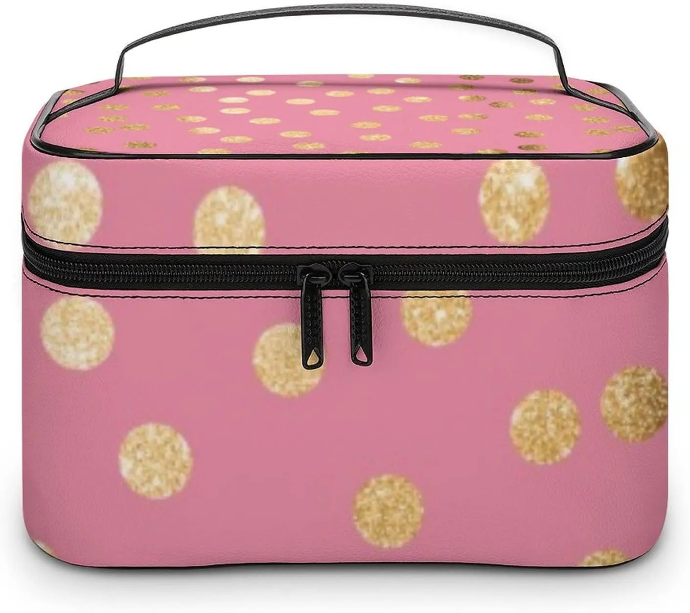 Makeup Bag, Faux Gold Glitter Dots Travel Cosmetic Bag Makeup Organizer Case Large Capacity Portable Zipper Toiletry Bag Travel Organizer Accessories
