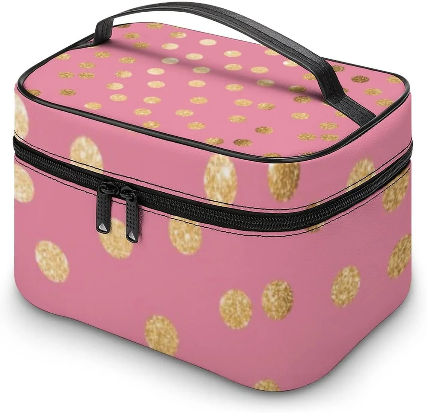Makeup Bag, Faux Gold Glitter Dots Travel Cosmetic Bag Makeup Organizer Case Large Capacity Portable Zipper Toiletry Bag Travel Organizer Accessories