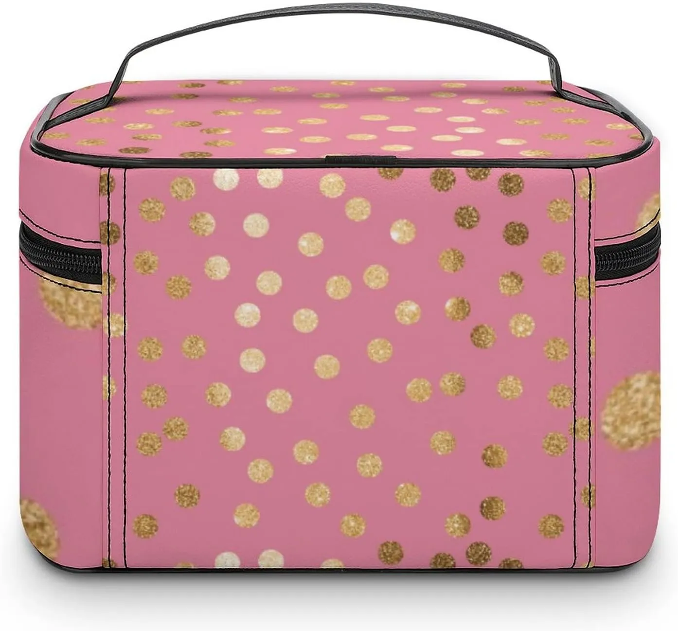Makeup Bag, Faux Gold Glitter Dots Travel Cosmetic Bag Makeup Organizer Case Large Capacity Portable Zipper Toiletry Bag Travel Organizer Accessories