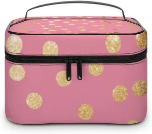 Makeup Bag, Faux Gold Glitter Dots Travel Cosmetic Bag Makeup Organizer Case Large Capacity Portable Zipper Toiletry Bag Travel Organizer Accessories