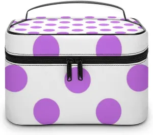 Makeup Bag, Lilac and White Polka Dots Travel Cosmetic Bag Makeup Organizer Case Large Capacity Portable Zipper Toiletry Bag for Women