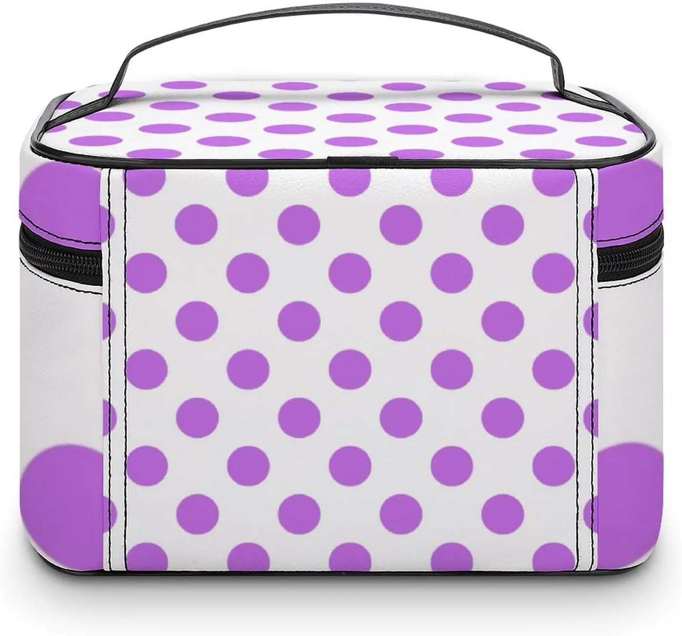 Makeup Bag, Lilac and White Polka Dots Travel Cosmetic Bag Makeup Organizer Case Large Capacity Portable Zipper Toiletry Bag for Women