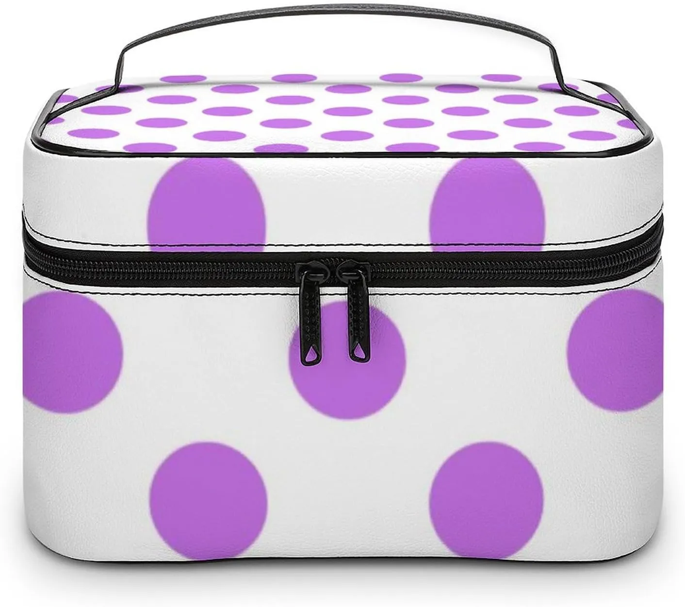 Makeup Bag, Lilac and White Polka Dots Travel Cosmetic Bag Makeup Organizer Case Large Capacity Portable Zipper Toiletry Bag for Women
