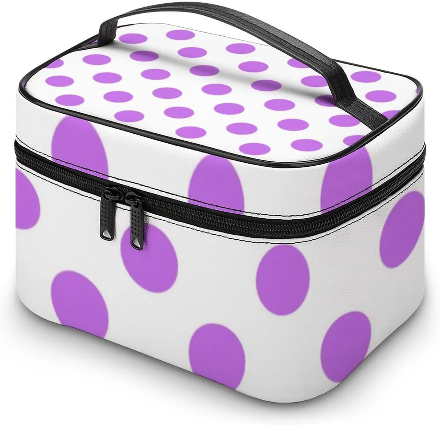 Makeup Bag, Lilac and White Polka Dots Travel Cosmetic Bag Makeup Organizer Case Large Capacity Portable Zipper Toiletry Bag for Women