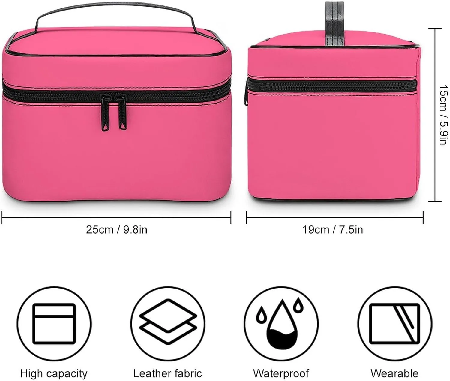Makeup Bag, Modern Bright Pink Travel Cosmetic Bag Makeup Organizer Case Large Capacity Portable Zipper Toiletry Bag for Women