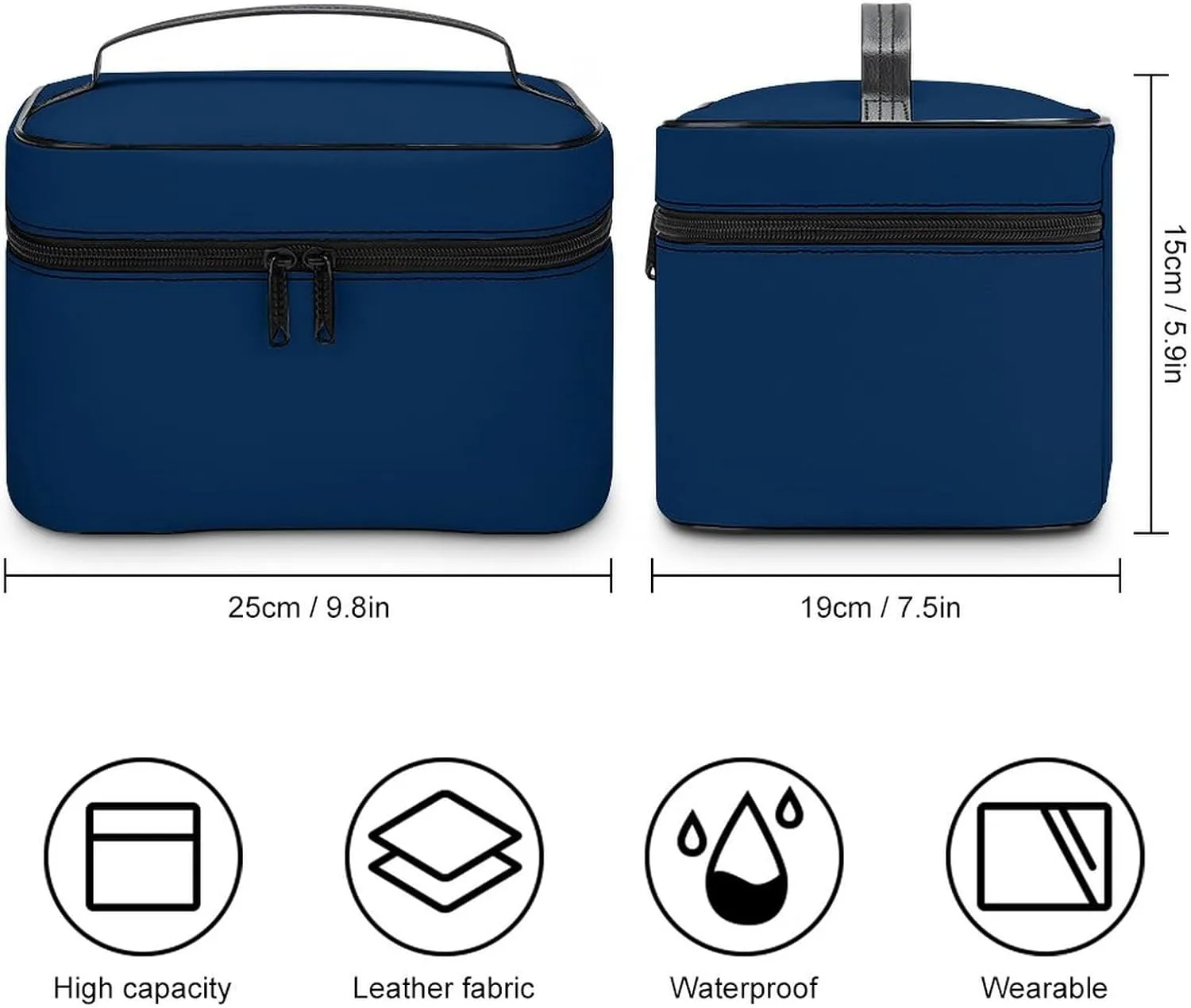 Makeup Bag, Modern Elegant Classy Blue Travel Cosmetic Bag Makeup Organizer Case Large Capacity Portable Zipper Toiletry Bag for Women