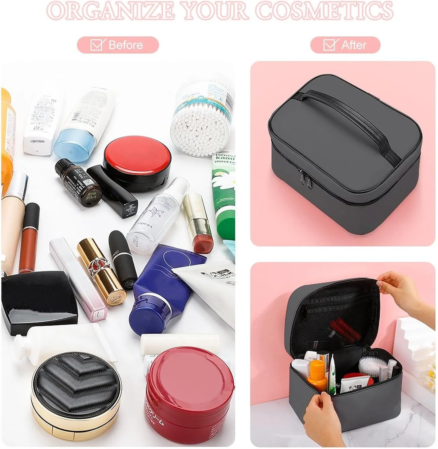 Makeup Bag, Modern Gray Travel Cosmetic Bag Makeup Organizer Case Large Capacity Portable Zipper Toiletry Bag for Women