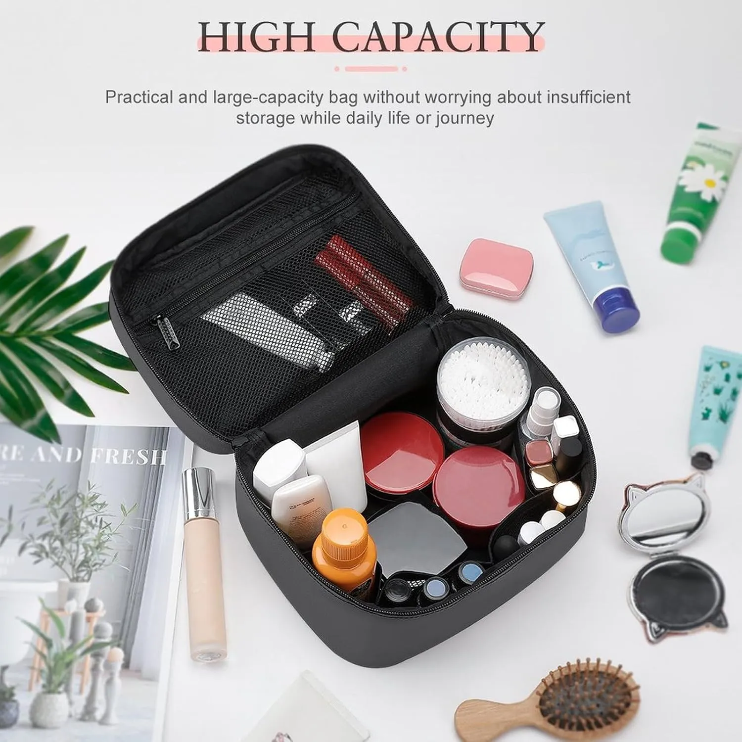 Makeup Bag, Modern Gray Travel Cosmetic Bag Makeup Organizer Case Large Capacity Portable Zipper Toiletry Bag for Women
