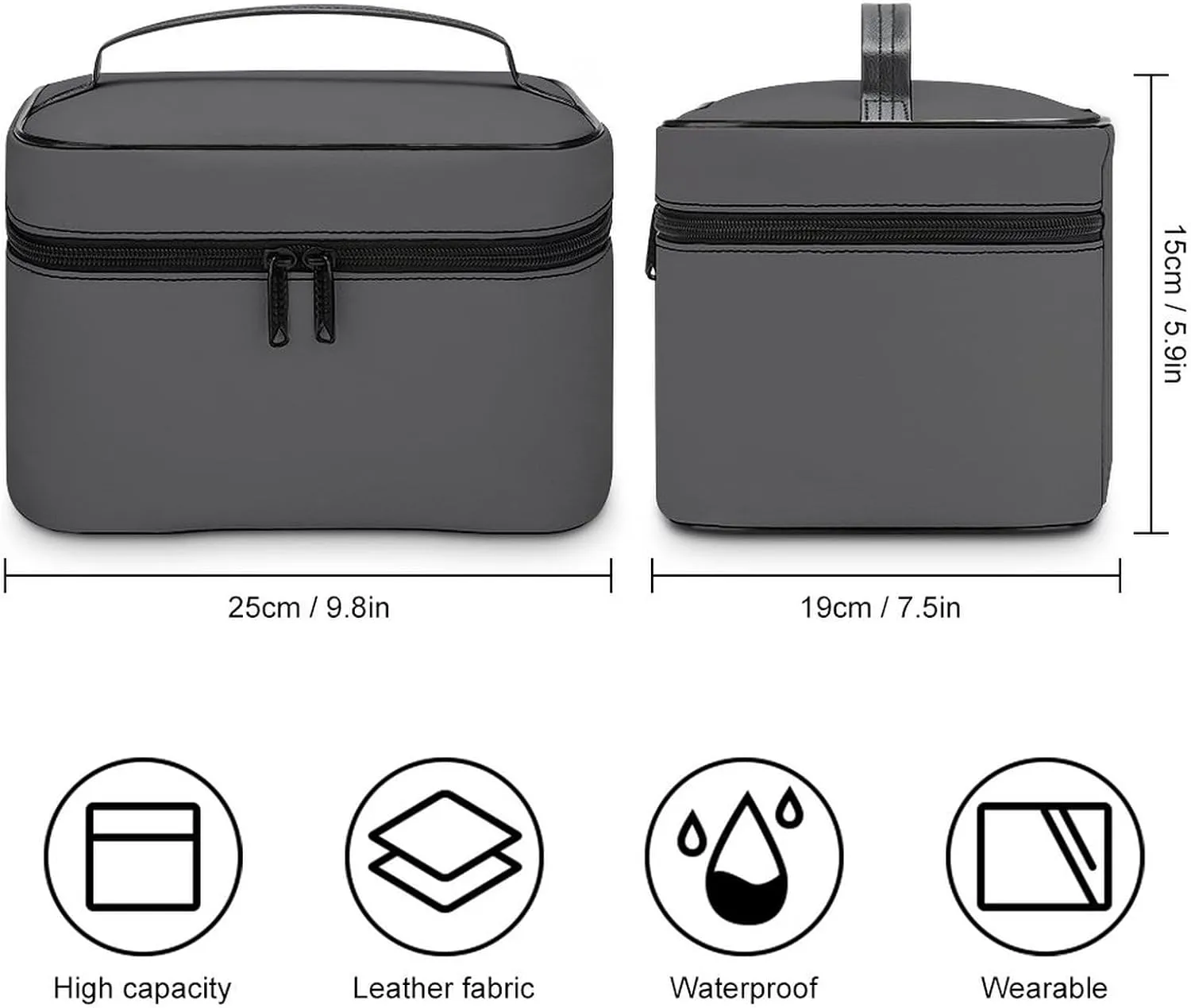 Makeup Bag, Modern Gray Travel Cosmetic Bag Makeup Organizer Case Large Capacity Portable Zipper Toiletry Bag for Women