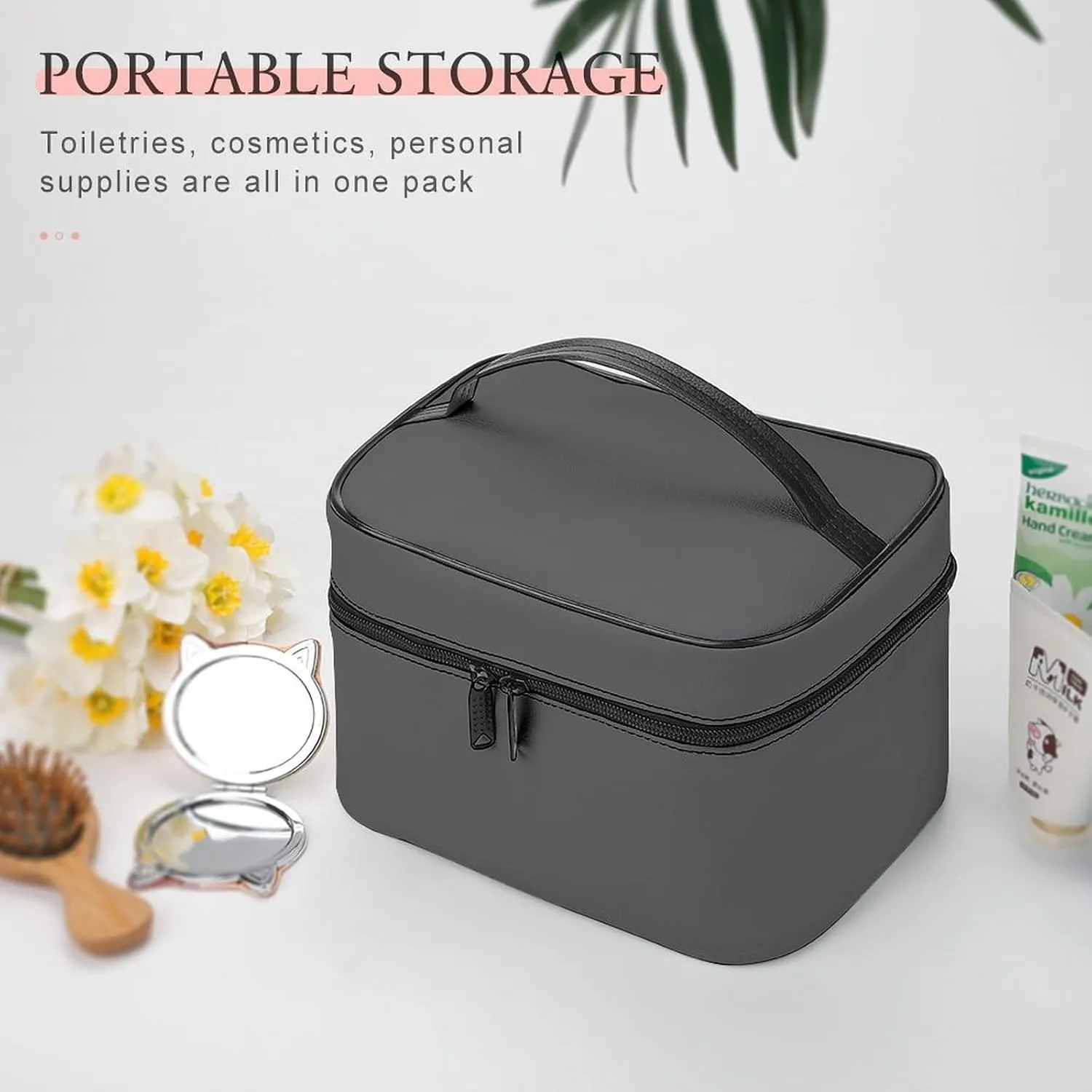 Makeup Bag, Modern Gray Travel Cosmetic Bag Makeup Organizer Case Large Capacity Portable Zipper Toiletry Bag for Women