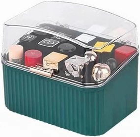Makeup Brush Storage Box, Square 3-Layer Jewelry Storage Box, Desktop Cosmetic Storage Box, Eyebrow Pencil Eyeliner Pen Holder (Lipstick Storage Box-Dark Green)
