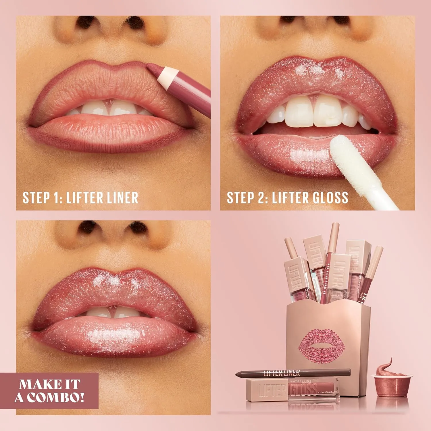 Maybelline Lifter Gloss and Lifter Liner Bundle, Lip Gloss and Lip Liner in Shades Stone and On It, Pack of 2