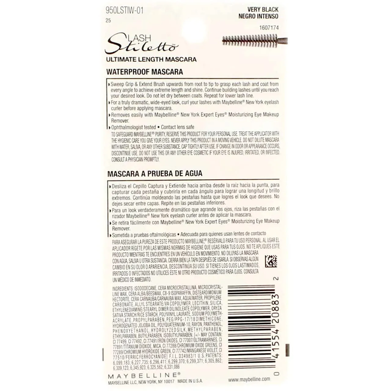Maybelline New York Lash Stiletto Ultimate Length Waterproof Mascara, Very Black [961] 0.22 oz (Pack of 3)