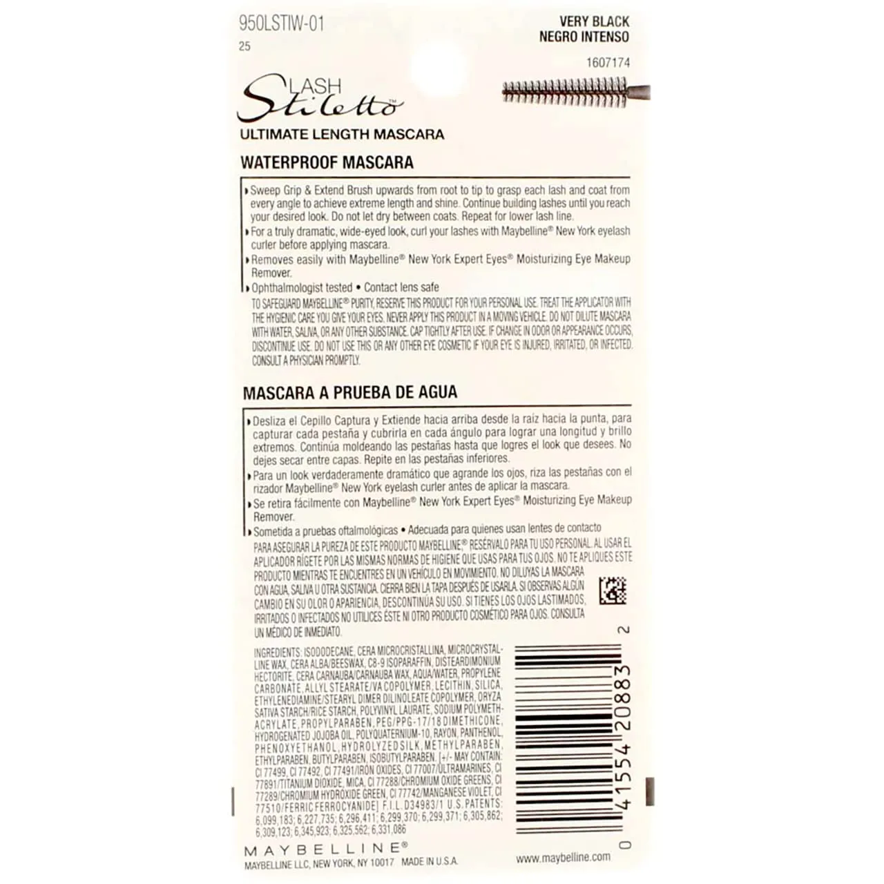 Maybelline New York Lash Stiletto Ultimate Length Waterproof Mascara, Very Black [961] 0.22 oz (Pack of 3)