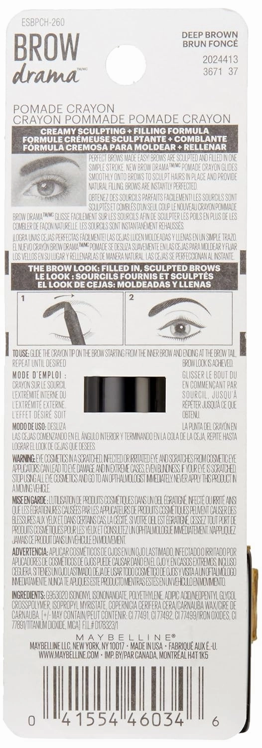 Maybelline New York Brow Drama Pomade Crayon, Deep Brown, 0.04 oz.