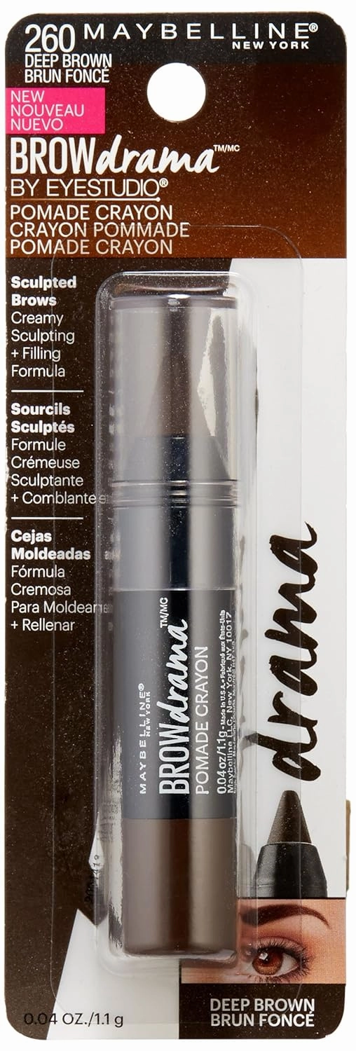 Maybelline New York Brow Drama Pomade Crayon, Deep Brown, 0.04 oz.